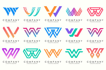Abstract collection with letters W logo design. creative design logotype W with full color.