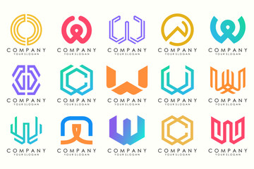 Abstract collection with letters W logo design. creative design logotype W with full color.