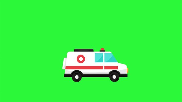 Ambulance moving animation. Animated ambulance on green screen