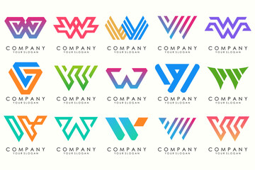 Abstract collection with letters W logo design. creative design logotype W with full color.