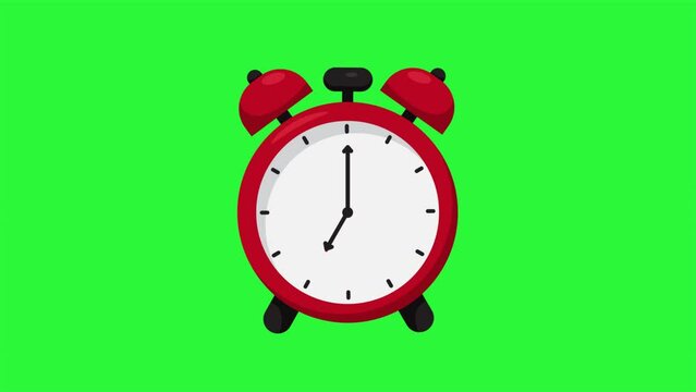 Animated alarm clock in the morning. Alarm animation on green screen.