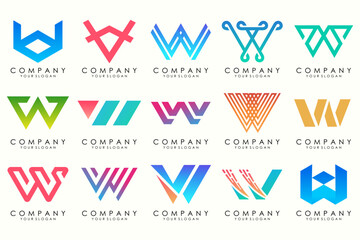 Abstract collection with letters W logo design. creative design logotype W with full color.