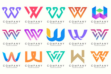 Abstract collection with letters W logo design. creative design logotype W with full color.