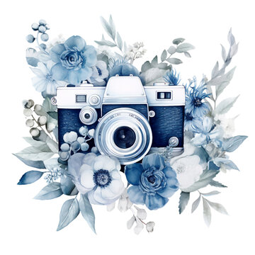 Winter Watercolor Clip Art, Watercolor Flowers Illustration, Floral Sublimation Design, Blue White Flowers Clip Art
