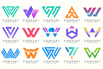 Abstract collection with letters W logo design. creative design logotype W with full color.