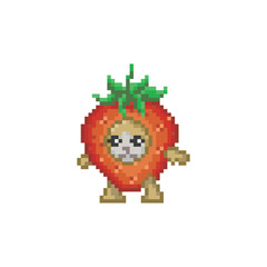 Cat dressed as strawberry, pixel art meme
