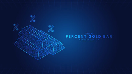 Percent gold bar. Financial loan business banking or payment. Low Poly wireframe style Vector Illustration