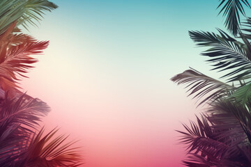 Fototapeta na wymiar Tropical Leaves Framing Pink, White, and Blue Background: Graphic Resource Wallpaper, Generative AI