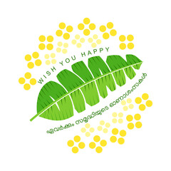 Onam wishes 01 FINAL.cdrKerala, Indian holiday. Happy Onam hand drawn English creative lettering or typography illustration for greeting card, banner, poster, label, tag. banana leaf concept.