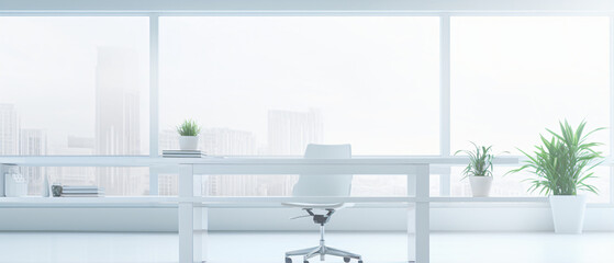 A modern white workspace with copy space