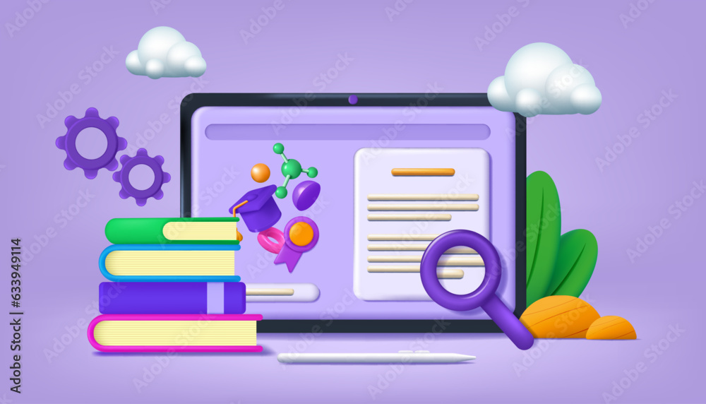 Aufkleber 3d education. school web class. internet course. digital tablet. students e-learning at home. pen an