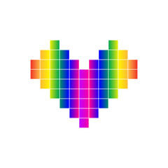 The square pattern logo forms a heart in rainbow colors. Simple logo design