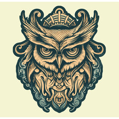 owl head with vintage ornament