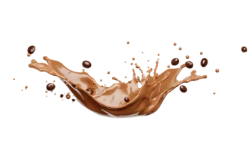 chocolate milk splash with coffee beans isolated on transparent or white background PNG © JetHuynh