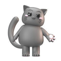 3D grey cat character welcoming someone