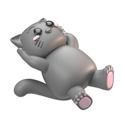 3D grey cat lying down