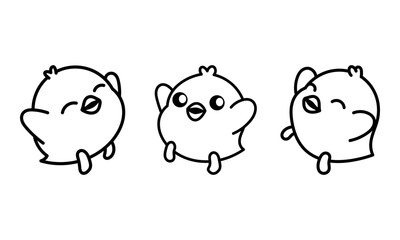 set of cute chick cartoon in line art style. isolated on white background. suitable for coloring books, children's books. graphic vector illustration.