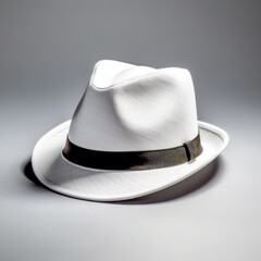 Fedora hat leather white color black ribbon isolated on plain background