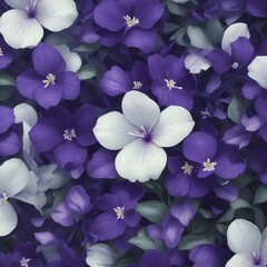 A close-up of a violet flower pattern background with white flowers. AI-Generated.