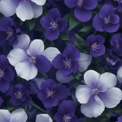 A close-up of a violet flower pattern background with white flowers. AI-Generated.