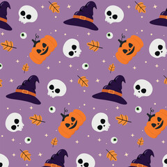Naklejka na ściany i meble halloween pattern with pumpkins, Purple halloween background, Happy halloween background.