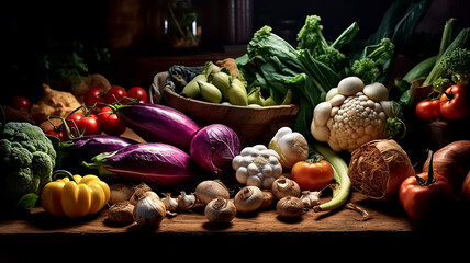 all kind of fresh vegetables on wooden table, healthy Diet life style, food style 