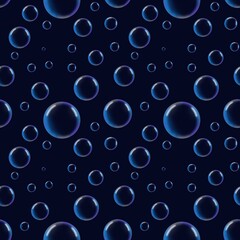 Pattern dark background with transparent soap bubbles in cosmic colors. Raster. Seamless pattern. Soap bubble. Children's.