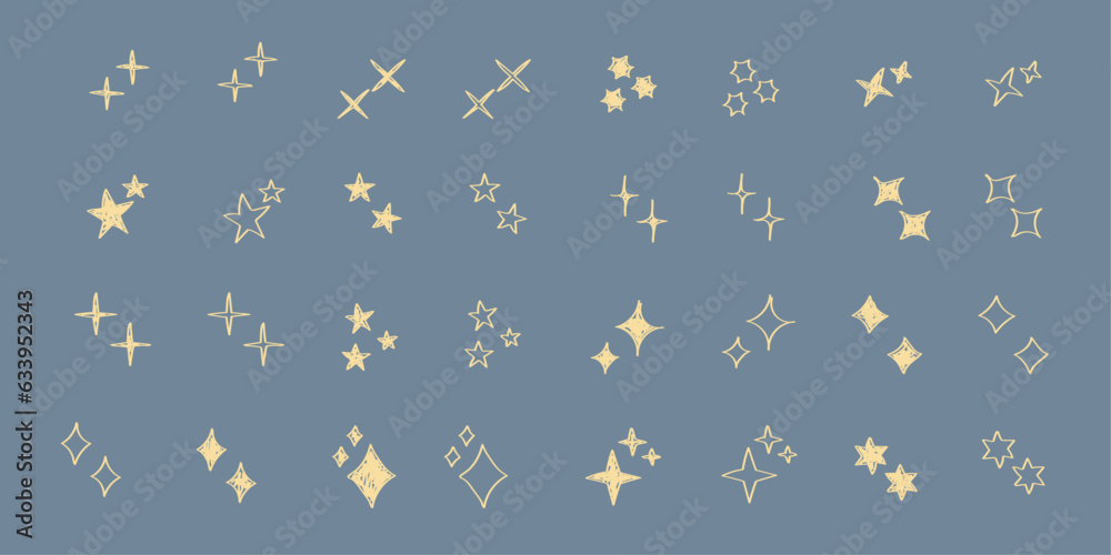Wall mural stars set icons.shine icons. christmas vector symbols isolated.sparkle star icons..hand drawn vector