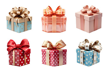 Fototapeta premium Gift box collection with ribbon bow isolated on transparent background
