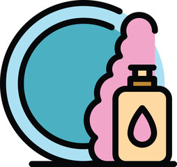 Foam dish detergent icon outline vector. Kitchen bottle. Wash product color flat