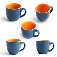 Blue coffee cup isolated on white background