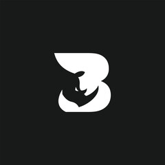 rhino silhouette logo and initial letter B icon design