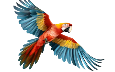 Fototapeten Flying Scarlet Macaw Parrot on Transparent Background. Generative AI ©  Creative_studio