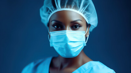 African american woman nurse with mask