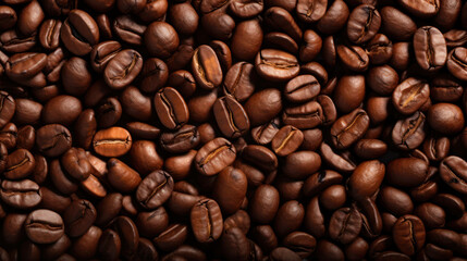 Obraz premium Close - up brown coffee beans background. 