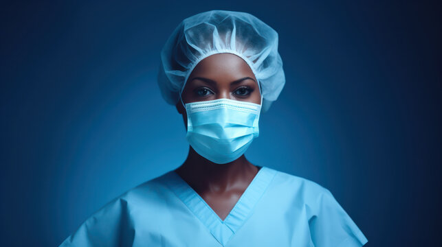 African american woman nurse with mask