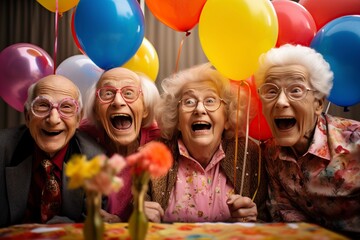 happy group of old people in a nursing home