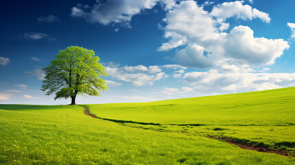 Fototapeta na wymiar Beautiful bright colorful summer spring landscape with tree