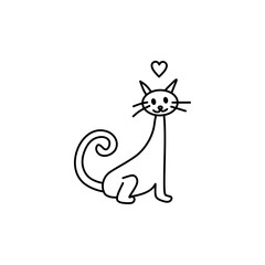 Love cat Outline line Cute and funny cats doodle. Cartoon cat or kitten characters design collection Minimal cat drawing. Set of purebred pet animals isolated on transparent background.