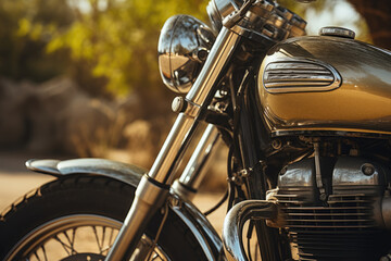 Fototapeta premium Close up view of a shiny motorcycle details , AI Generated