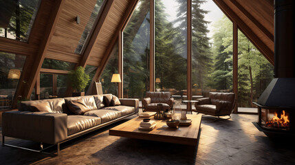 Chalet interior design of modern living room