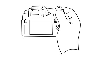 line art of hand holding camera