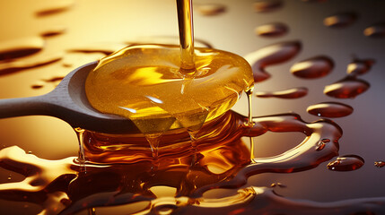 Liquid Gold: A droplet of honey slowly dripping from a honey dipper, highlighting the rich and luscious texture of this natural sweetener 