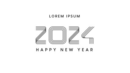 2024, happy new year 2024. new year celebration design in connected outline style