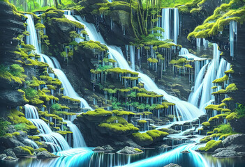 Mystical Cascades Nature's Elegance.(Generative AI)