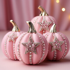 Barbie style pink pumpkins, Halloween holiday, fall harvest, fairy tale storyline
