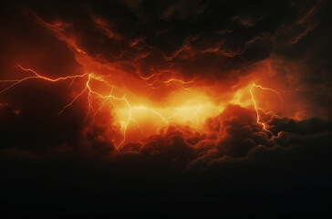 Fototapeta na wymiar The Wrath of God. Dramatic stormy sky with lightning and clouds