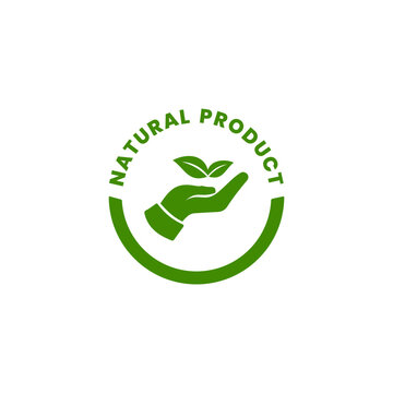 Natural products label or 100% natural ingredients product icon. Organic ingredients green label stamp. 100% natural ingredients, organic bio pharmacy and natural skincare cosmetic product.