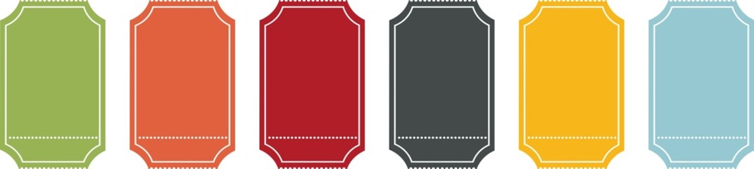 Empty but coloured ticket set on a transparent background in PNG format
