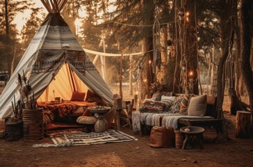 Camping tent in tropical forest